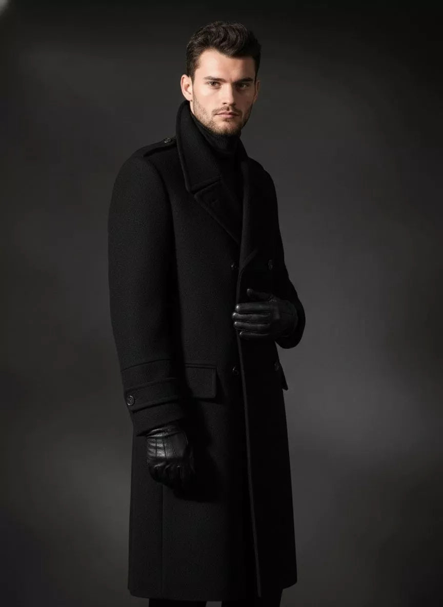 Men's Double Breasted Wool Overcoat | Dark Masculine | Alex Shogun