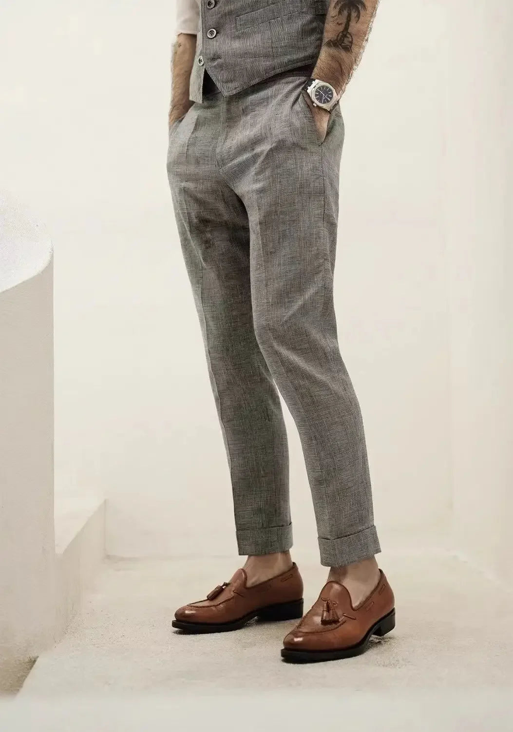 The Naple Checkered Trousers - Men's Checkered Pleated Trousers | Elegant Style | Alex Shogun Alex Shogun Men's Clothes