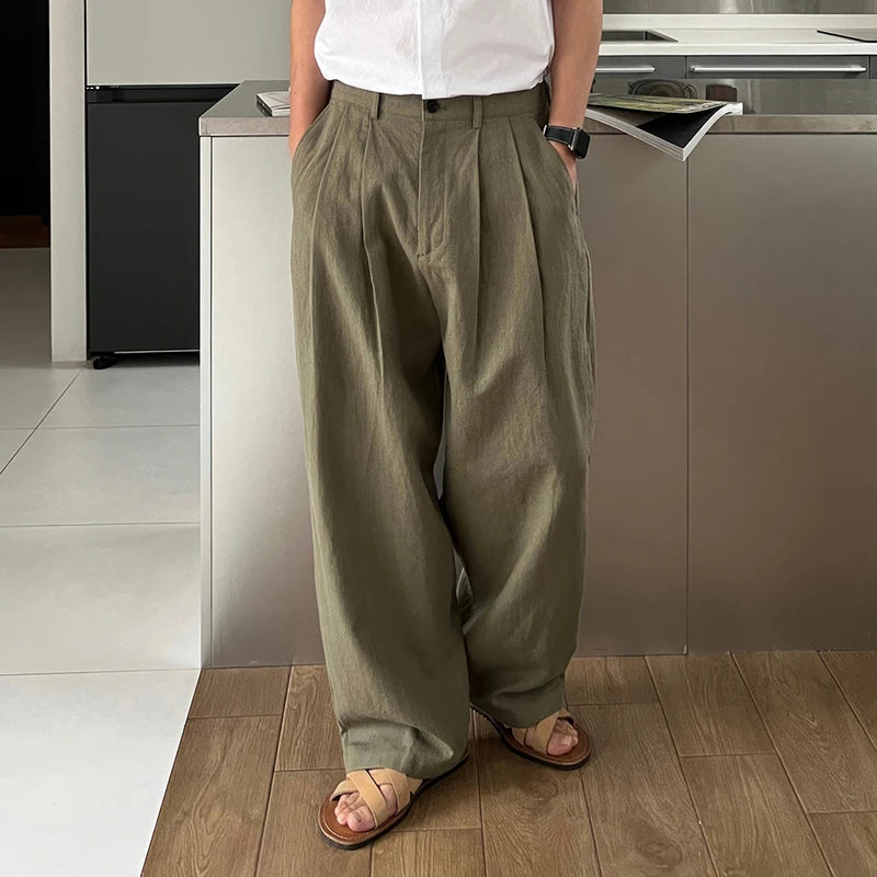 mens wide leg dress pants Men Elegant Wide Leg Straight Dress Pants Formal Business Trousers Suit Pants