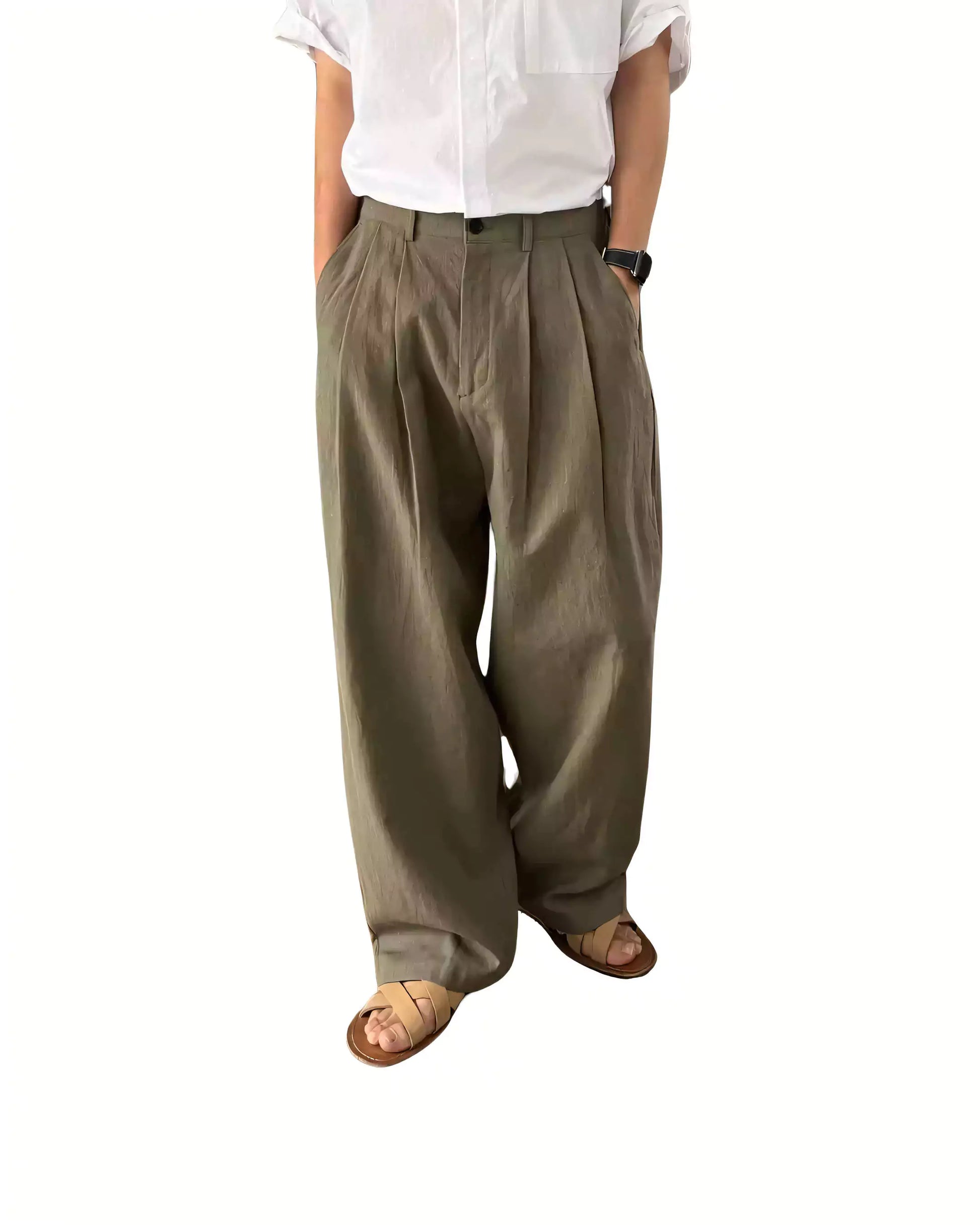 mens wide leg dress pants Men's Wide Leg Linen Pants | Luxury Aesthetic Trousers