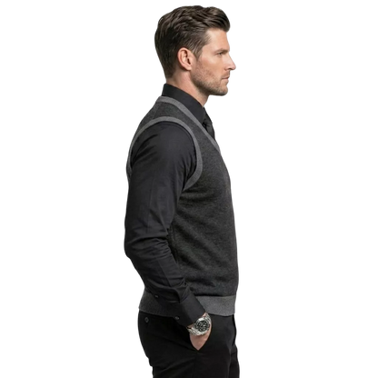 The Noir Essential Vest - Men's Black Knit Vest | Dark V-Neck Sweater Vest | Alex Shogun Alex Shogun Men's Clothes