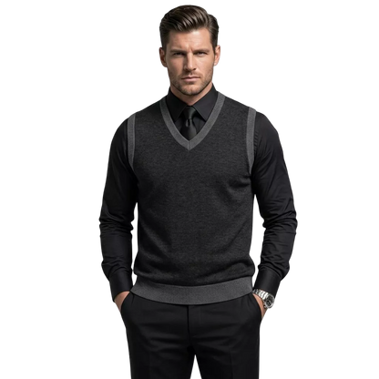 The Noir Essential Vest - Men's Black Knit Vest | Dark V-Neck Sweater Vest | Alex Shogun Alex Shogun Men's Clothes