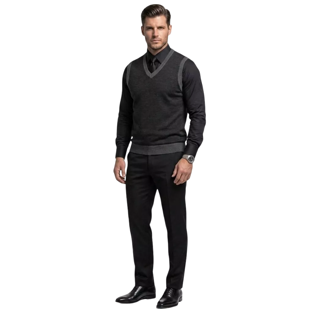 The Noir Essential Vest - Men's Black Knit Vest | Dark V-Neck Sweater Vest | Alex Shogun Alex Shogun Men's Clothes