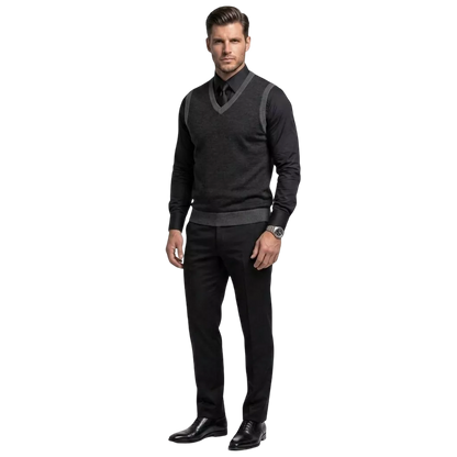 The Noir Essential Vest - Men's Black Knit Vest | Dark V-Neck Sweater Vest | Alex Shogun Alex Shogun Men's Clothes