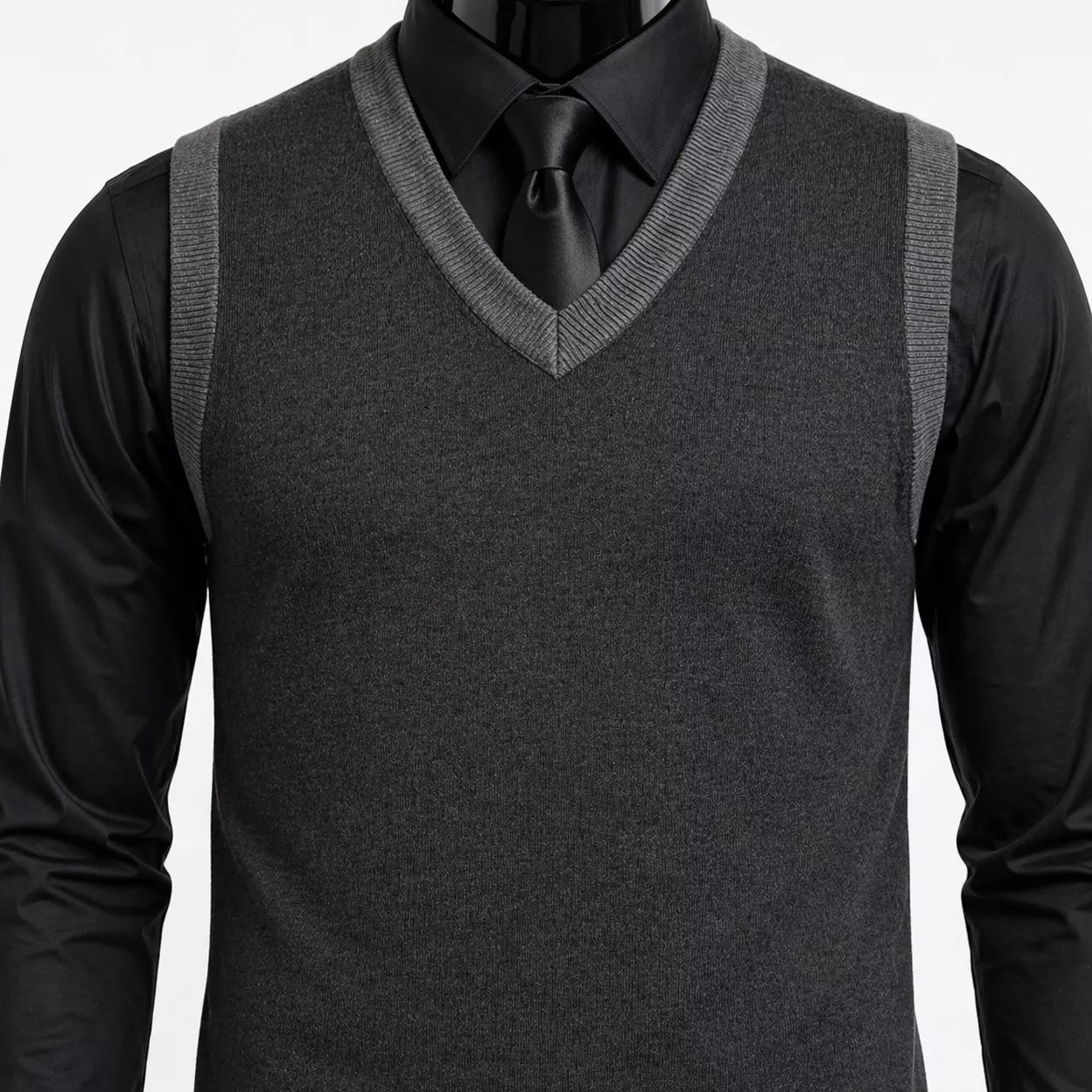 The Noir Essential Vest - Men's Black Knit Vest | Dark V-Neck Sweater Vest | Alex Shogun Alex Shogun Men's Clothes