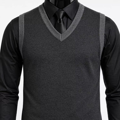 The Noir Essential Vest - Men's Black Knit Vest | Dark V-Neck Sweater Vest | Alex Shogun Alex Shogun Men's Clothes