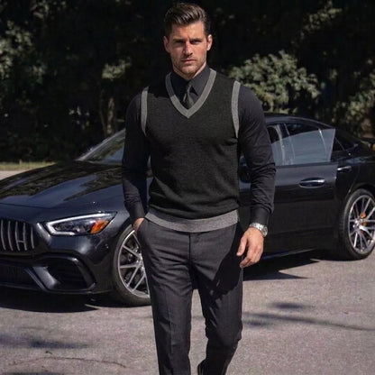 The Noir Essential Vest - Men's Black Knit Vest | Dark V-Neck Sweater Vest | Alex Shogun Alex Shogun Men's Clothes