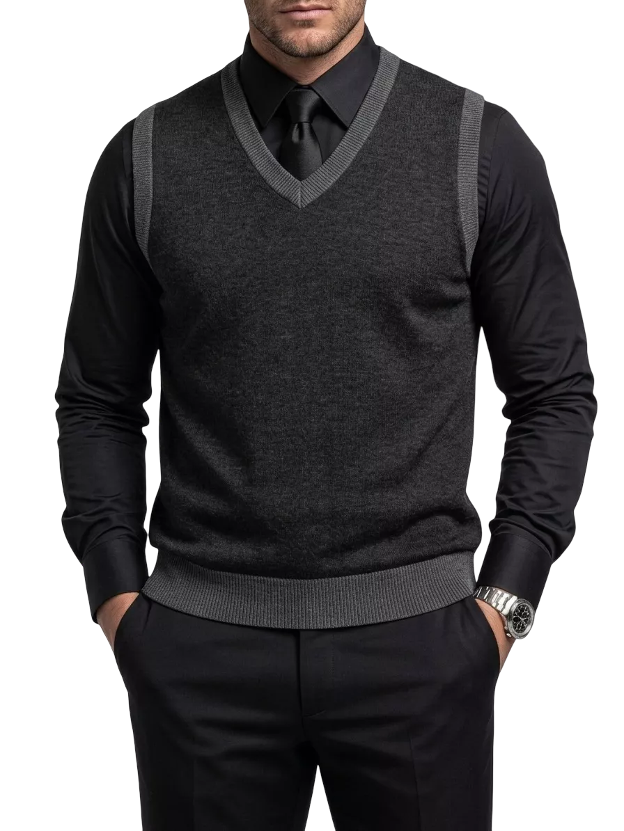 The Noir Essential Vest - Men's Black Knit Vest | Dark V-Neck Sweater Vest | Alex Shogun Alex Shogun Men's Clothes