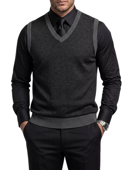 The Noir Essential Vest - Men's Black Knit Vest | Dark V-Neck Sweater Vest | Alex Shogun Alex Shogun Men's Clothes
