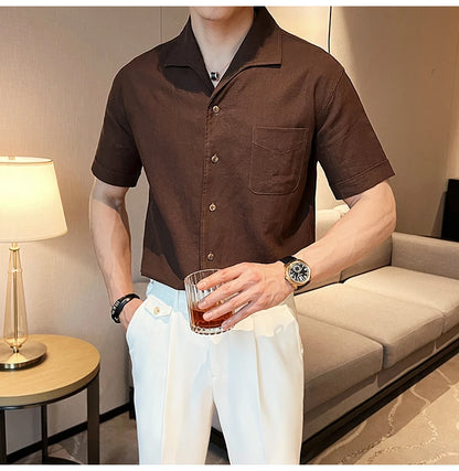 The Riviera Arc-Collar Short-Sleeve Shirt - The Riviera Arc-Collar Short-Sleeve Shirt | Mens Linen Button Up Alex Shogun Men's Clothes