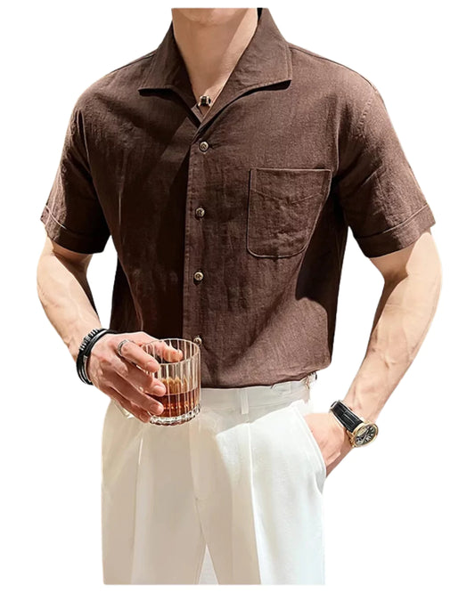 The Riviera Arc-Collar Short-Sleeve Shirt - The Riviera Arc-Collar Short-Sleeve Shirt | Mens Linen Button Up Alex Shogun Men's Clothes