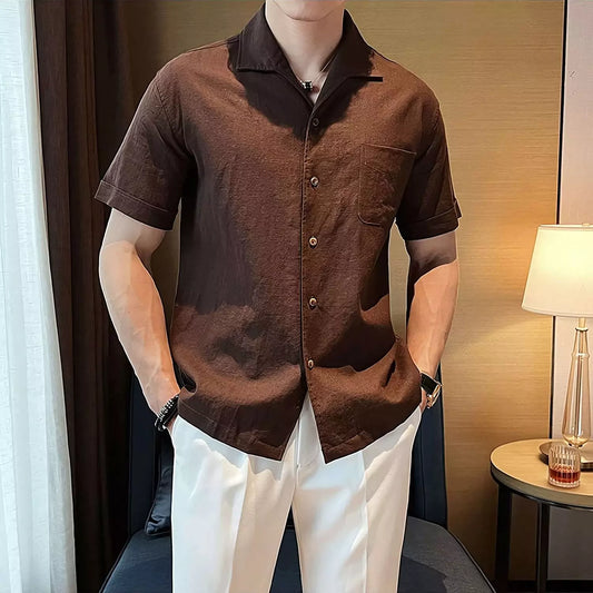 The Riviera Arc-Collar Short-Sleeve Shirt - The Riviera Arc-Collar Short-Sleeve Shirt | Mens Linen Button Up Alex Shogun Men's Clothes