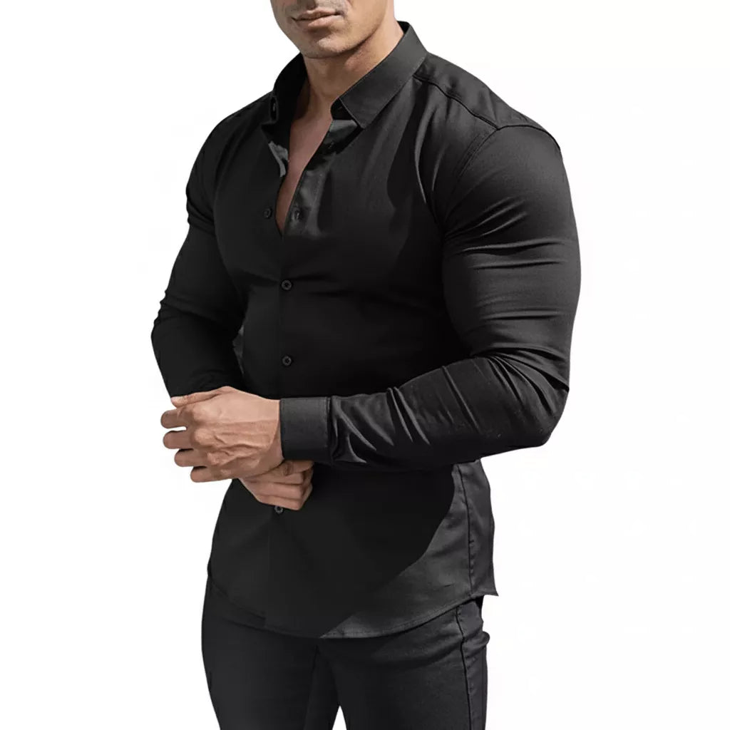 The S-Stretch Elite Long Sleeve Shirt - Men's Muscle Fit Long Sleeve Shirt | Ultra Stretch | Alex Shogun Alex Shogun Men's Clothes