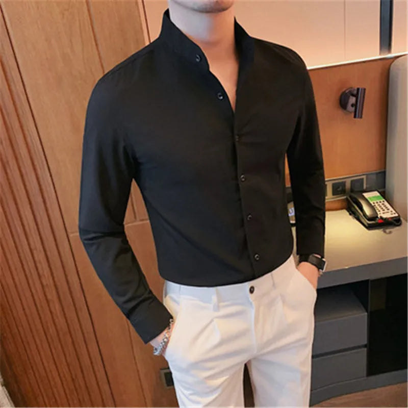 Tuxedo Long-Sleeve Shirt - Men's Tuxedo Shirt | Dark Formal Long Sleeve | Alex Shogun Alex Shogun Men's Clothes
