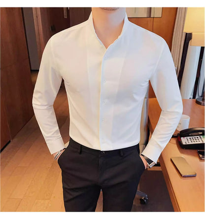 Tuxedo Long-Sleeve Shirt - Men's Tuxedo Shirt | Dark Formal Long Sleeve | Alex Shogun Alex Shogun Men's Clothes
