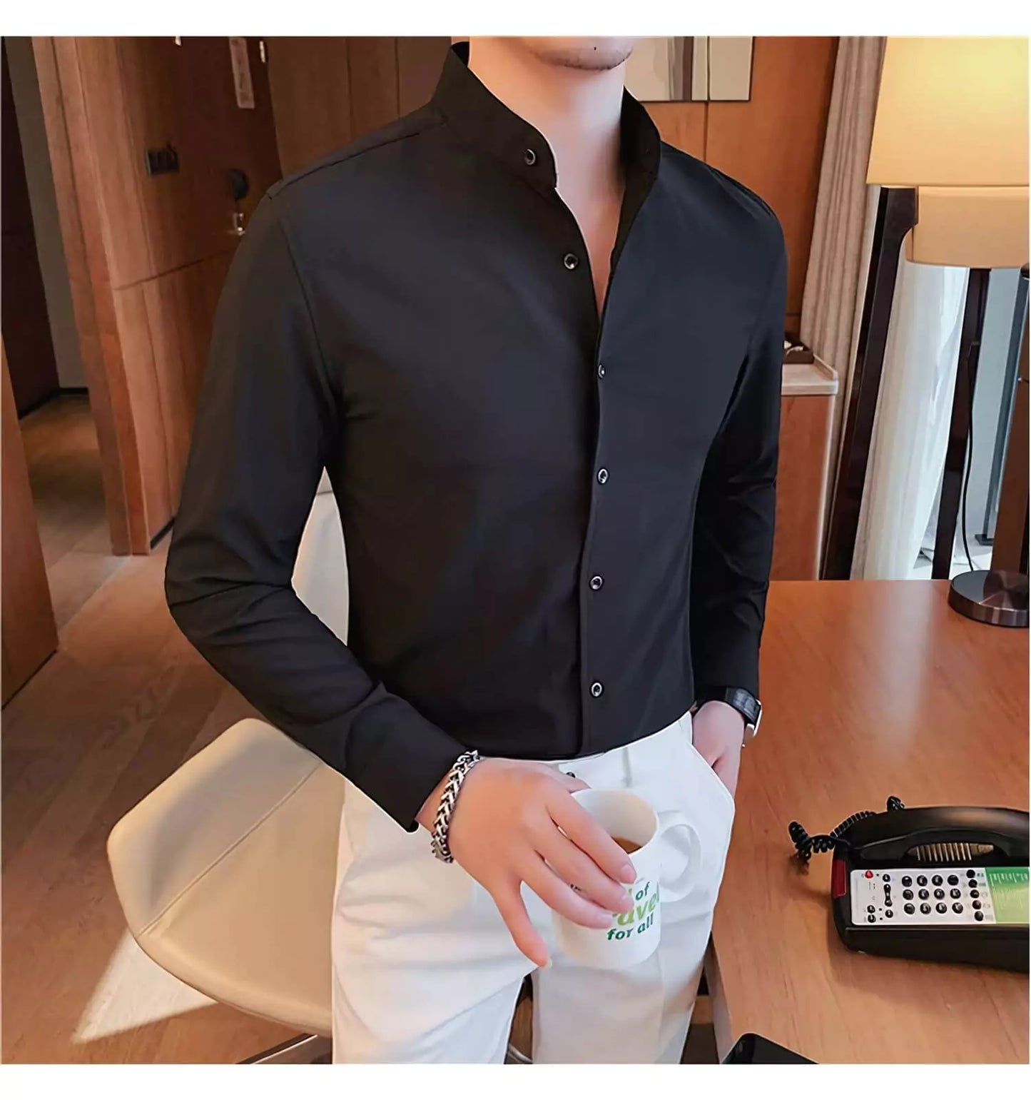 Tuxedo Long-Sleeve Shirt - Men's Tuxedo Shirt | Dark Formal Long Sleeve | Alex Shogun Alex Shogun Men's Clothes