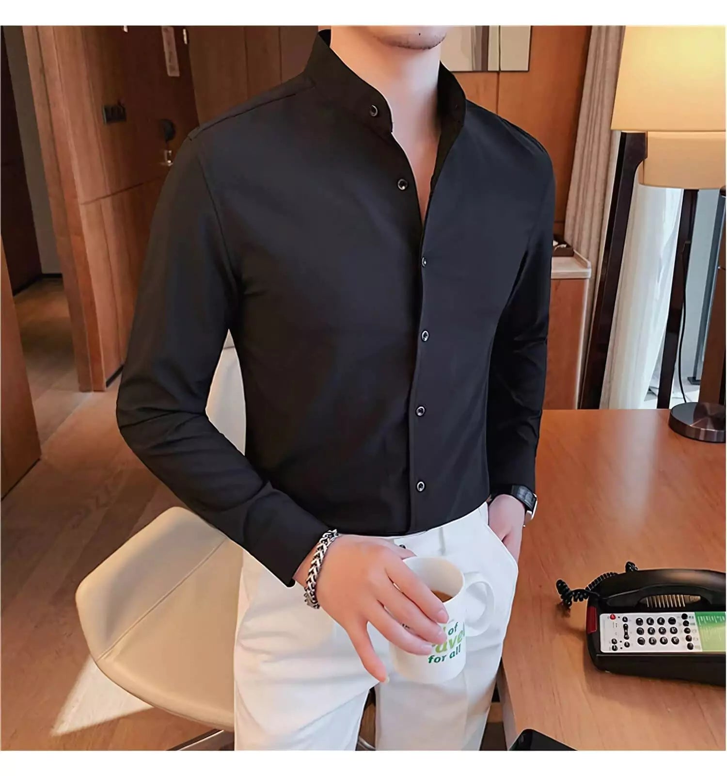 Tuxedo Long-Sleeve Shirt - Men's Tuxedo Shirt | Dark Formal Long Sleeve | Alex Shogun Alex Shogun Men's Clothes