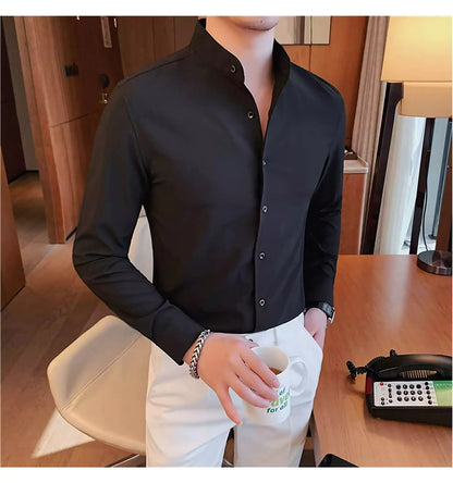 Tuxedo Long-Sleeve Shirt - Men's Tuxedo Shirt | Dark Formal Long Sleeve | Alex Shogun Alex Shogun Men's Clothes