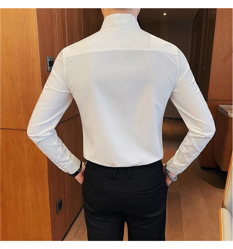 Tuxedo Long-Sleeve Shirt - Men's Tuxedo Shirt | Dark Formal Long Sleeve | Alex Shogun Alex Shogun Men's Clothes