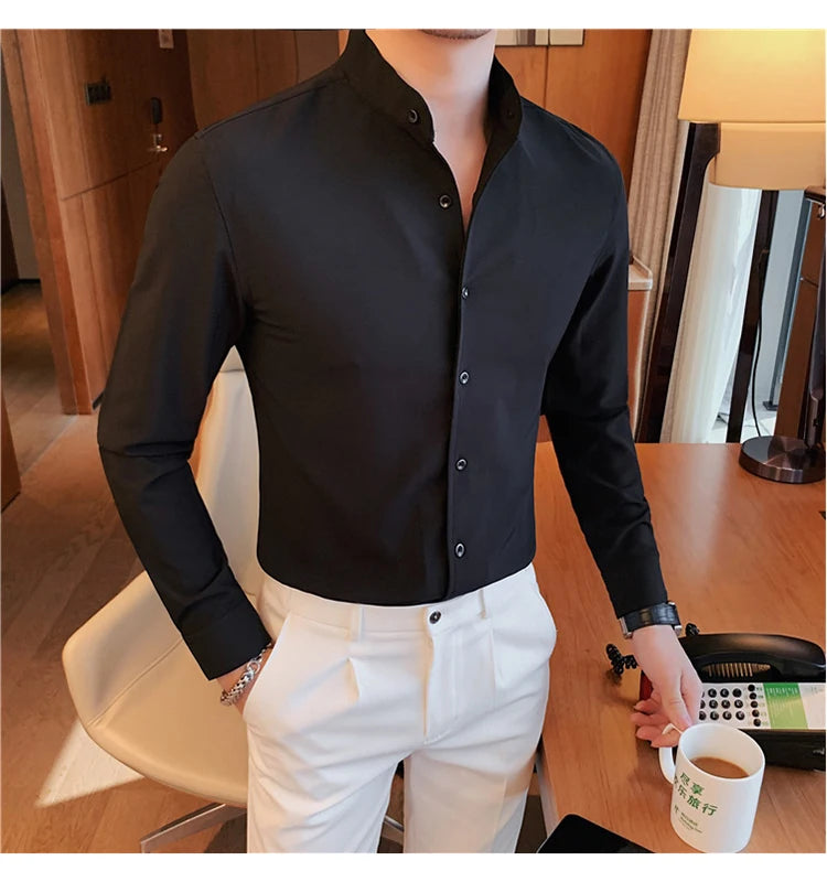 Tuxedo Long-Sleeve Shirt - Men's Tuxedo Shirt | Dark Formal Long Sleeve | Alex Shogun Alex Shogun Men's Clothes