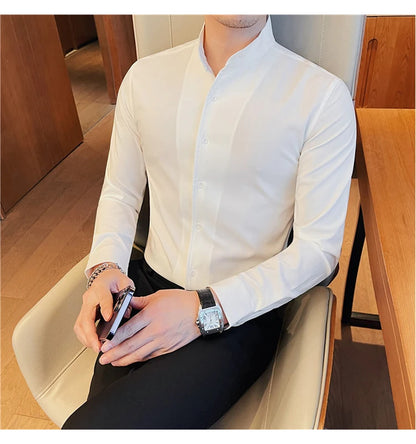 Tuxedo Long-Sleeve Shirt - Men's Tuxedo Shirt | Dark Formal Long Sleeve | Alex Shogun Alex Shogun Men's Clothes
