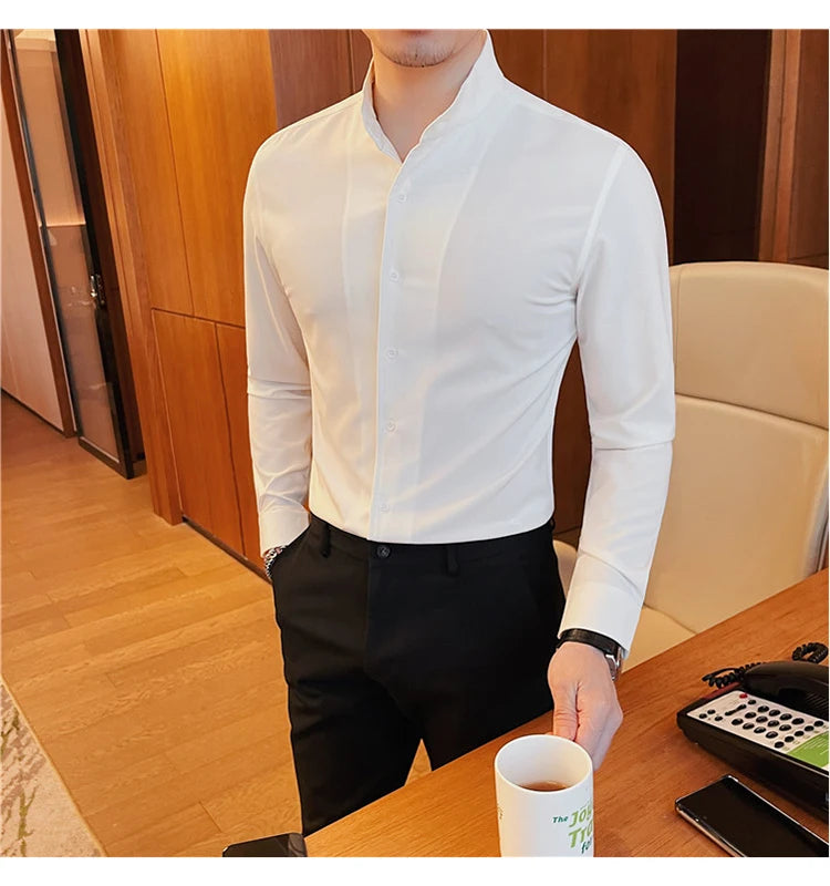 Tuxedo Long-Sleeve Shirt - Men's Tuxedo Shirt | Dark Formal Long Sleeve | Alex Shogun Alex Shogun Men's Clothes