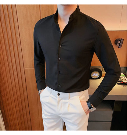 Tuxedo Long-Sleeve Shirt - Men's Tuxedo Shirt | Dark Formal Long Sleeve | Alex Shogun Alex Shogun Men's Clothes