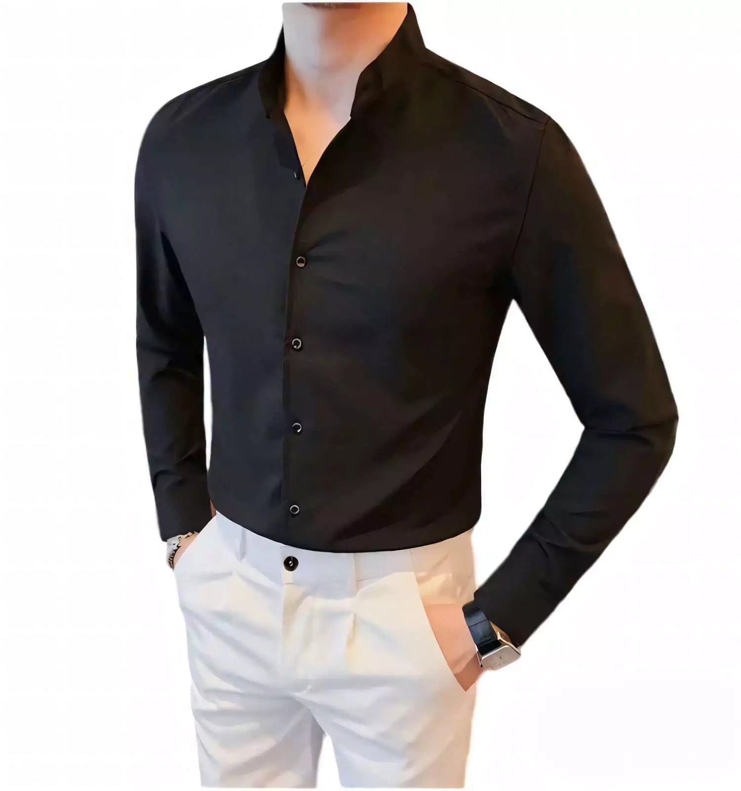 Tuxedo Long-Sleeve Shirt - Men's Tuxedo Shirt | Dark Formal Long Sleeve | Alex Shogun Alex Shogun Men's Clothes