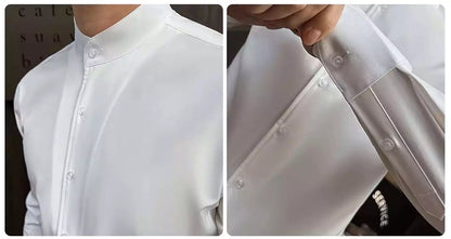 Tuxedo Long-Sleeve Shirt - Men's Tuxedo Shirt | Dark Formal Long Sleeve | Alex Shogun Alex Shogun Men's Clothes