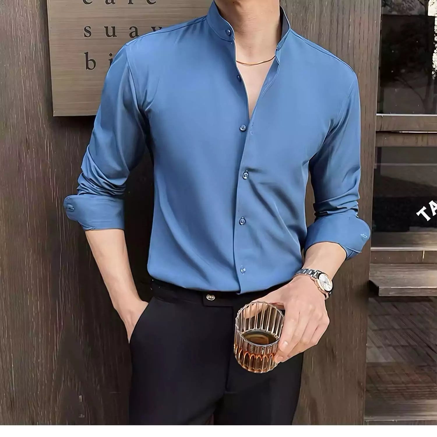 Tuxedo Long-Sleeve Shirt - Men's Tuxedo Shirt | Dark Formal Long Sleeve | Alex Shogun Alex Shogun Men's Clothes