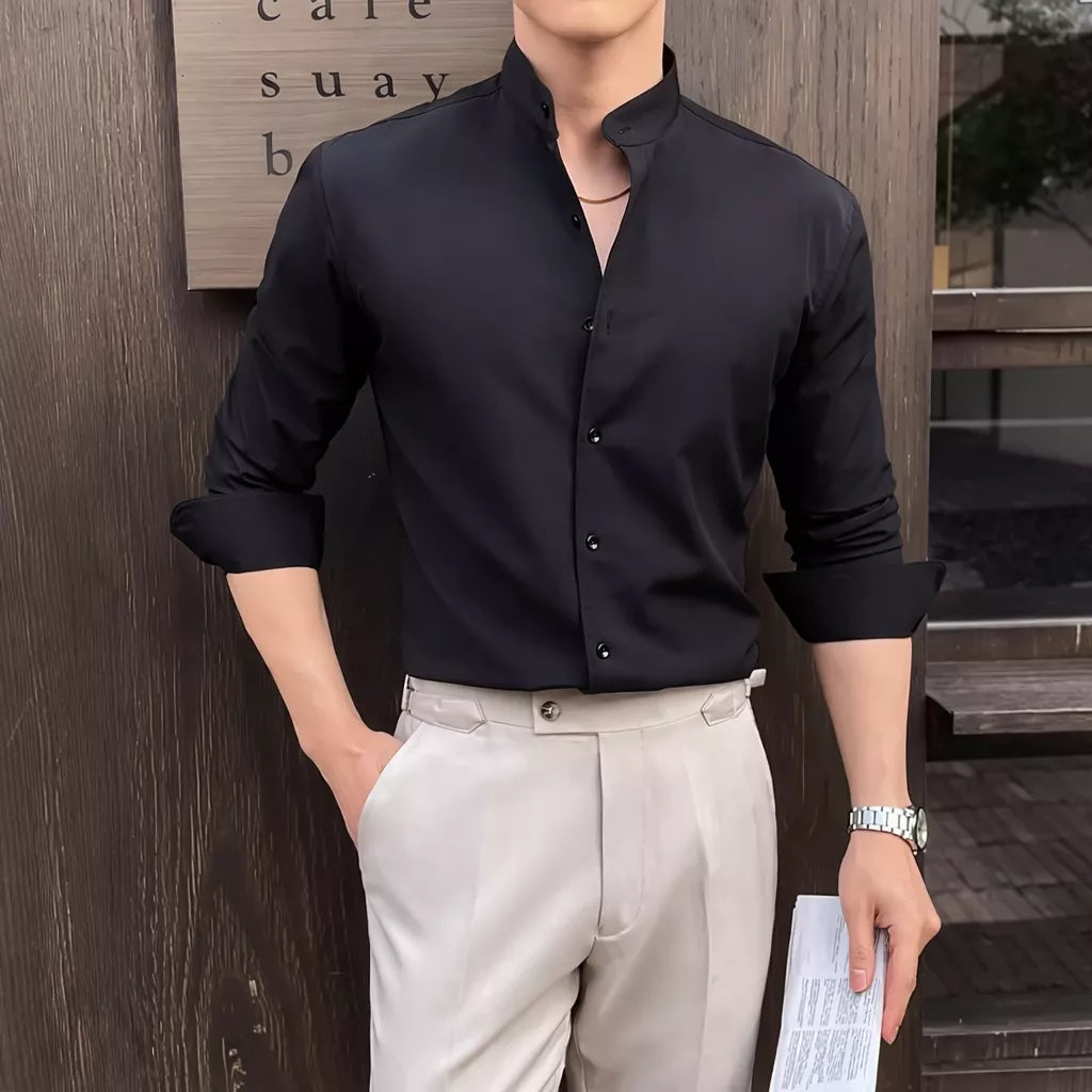 Tuxedo Long-Sleeve Shirt - Men's Tuxedo Shirt | Dark Formal Long Sleeve | Alex Shogun Alex Shogun Men's Clothes