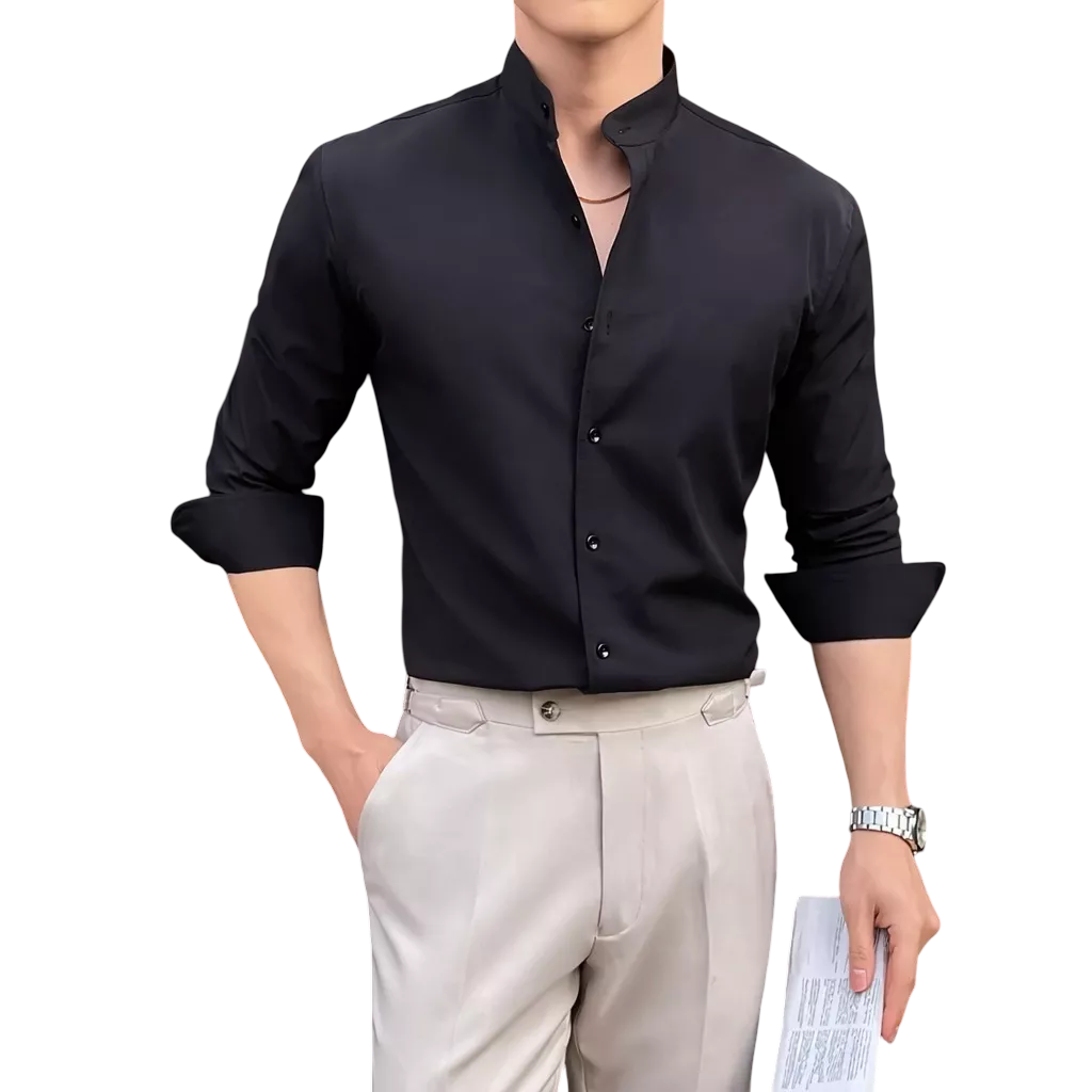 Tuxedo Long-Sleeve Shirt - Men's Tuxedo Shirt | Dark Formal Long Sleeve | Alex Shogun Alex Shogun Men's Clothes