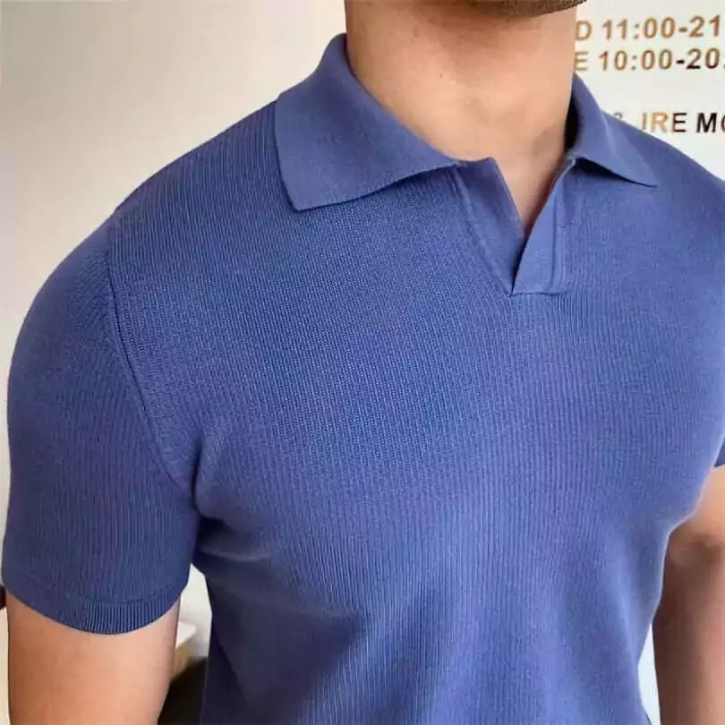 V-Neck Cotton Polo Shirt - Men's V-Neck Cotton Polo Shirt | Classic Masculine Style | Alex Shogun Alex Shogun Men's Clothes