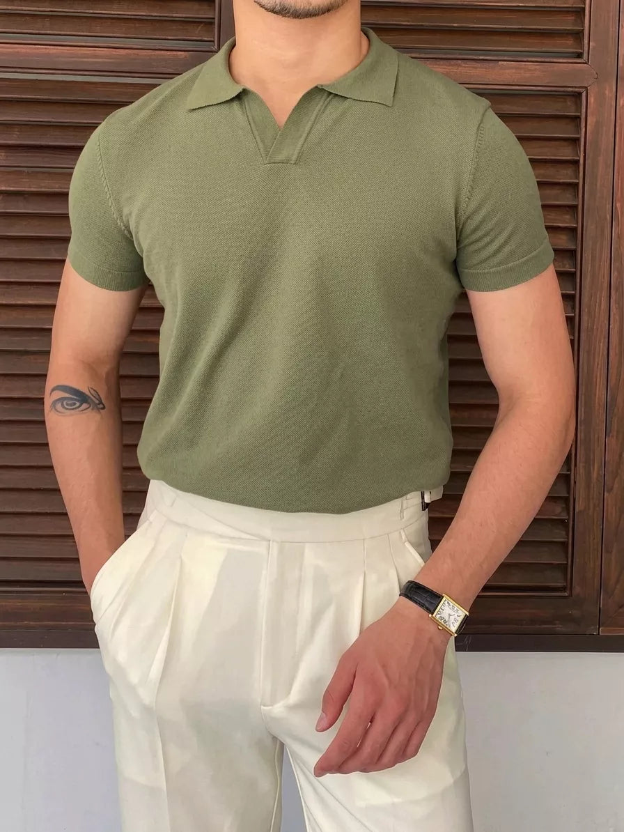 V-Neck Cotton Polo Shirt - Alex Shogun Men's Clothes
