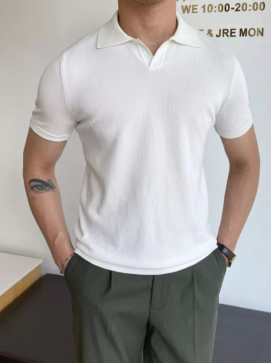 V-Neck Cotton Polo Shirt - Alex Shogun Men's Clothes