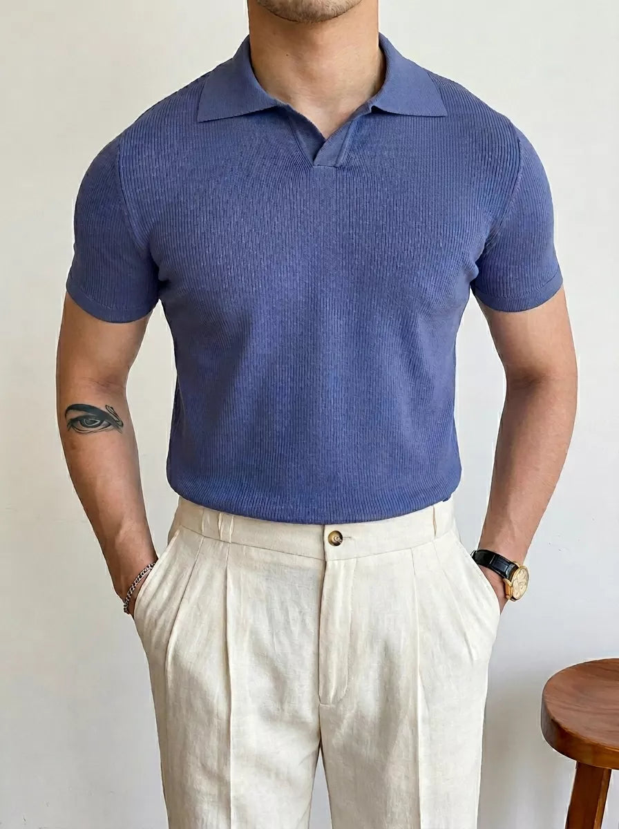 V-Neck Cotton Polo Shirt - Alex Shogun Men's Clothes