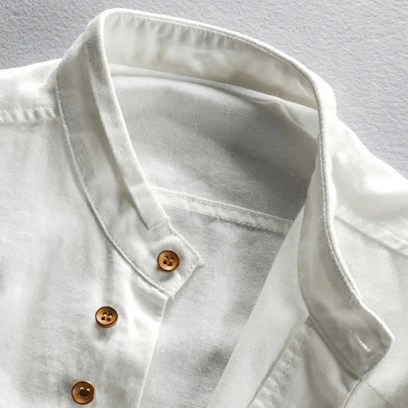 Vintage Linen Blend Stand Collar Shirt -  #  shirt Linen-Cotton Shirt: Breathable Comfort, Asian & Classic Style  