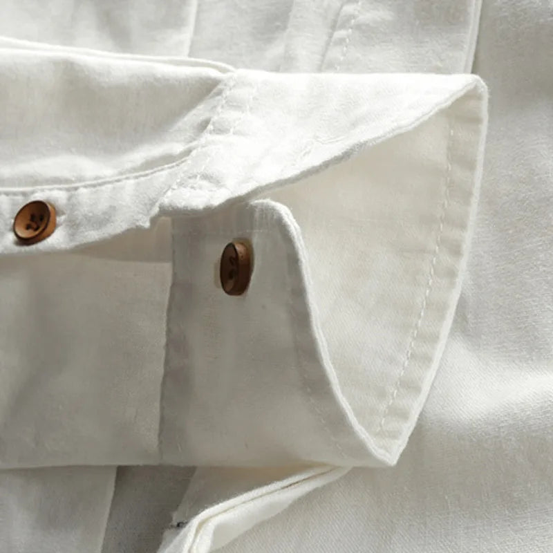 Vintage Linen Blend Stand Collar Shirt -  #  shirt Linen-Cotton Shirt: Breathable Comfort, Asian & Classic Style  