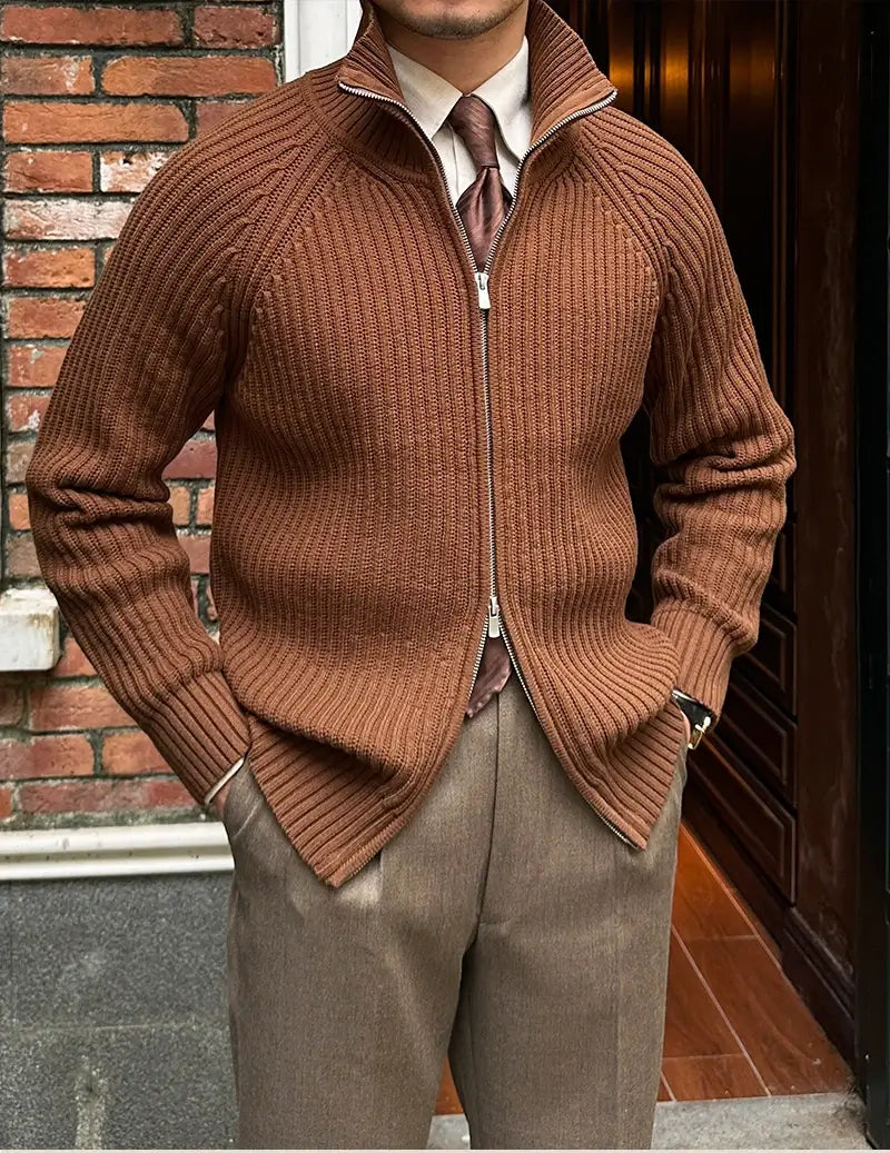 Vintage Luxe Ribbed Knit Jacket - Vintage Luxe Ribbed Knit Jacket | Men's Autumn & Winter Knitwear Alex Shogun Men's Clothes