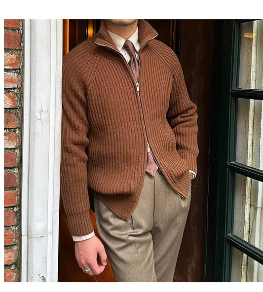 Vintage Luxe Ribbed Knit Jacket - Vintage Luxe Ribbed Knit Jacket | Men's Autumn & Winter Knitwear Alex Shogun Men's Clothes