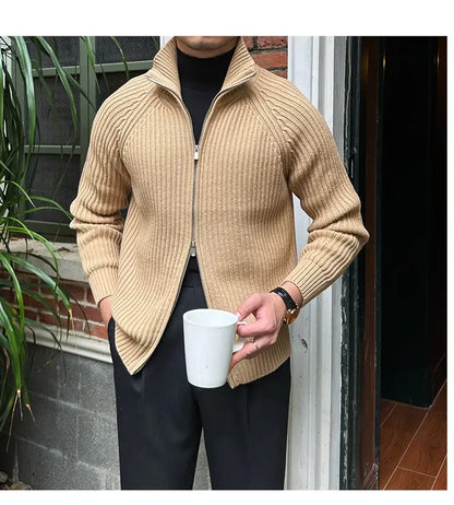 Vintage Luxe Ribbed Knit Jacket - Vintage Luxe Ribbed Knit Jacket | Men's Autumn & Winter Knitwear Alex Shogun Men's Clothes