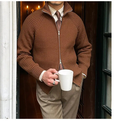 Vintage Luxe Ribbed Knit Jacket - Vintage Luxe Ribbed Knit Jacket | Men's Autumn & Winter Knitwear Alex Shogun Men's Clothes