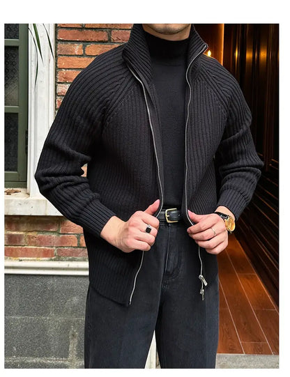 Vintage Luxe Ribbed Knit Jacket - Vintage Luxe Ribbed Knit Jacket | Men's Autumn & Winter Knitwear Alex Shogun Men's Clothes