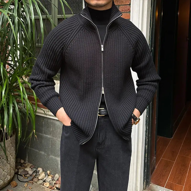 Vintage Luxe Ribbed Knit Jacket - Vintage Luxe Ribbed Knit Jacket | Men's Autumn & Winter Knitwear Alex Shogun Men's Clothes