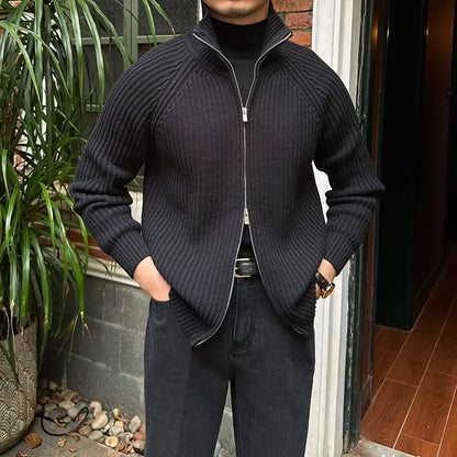 Vintage Luxe Ribbed Knit Jacket - Vintage Luxe Ribbed Knit Jacket | Men's Autumn & Winter Knitwear Alex Shogun Men's Clothes