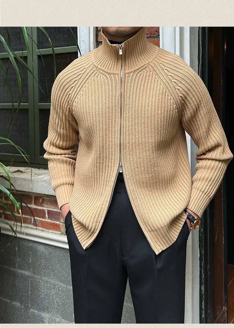 Vintage Luxe Ribbed Knit Jacket - Vintage Luxe Ribbed Knit Jacket | Men's Autumn & Winter Knitwear Alex Shogun Men's Clothes