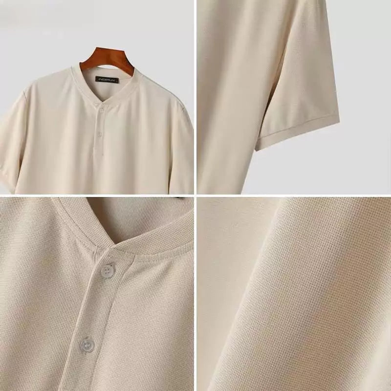Waffle Knit Henley T-shirt - Men's Waffle Henley T-Shirt | Masculine Classic | Alex Shogun Alex Shogun Men's Clothes