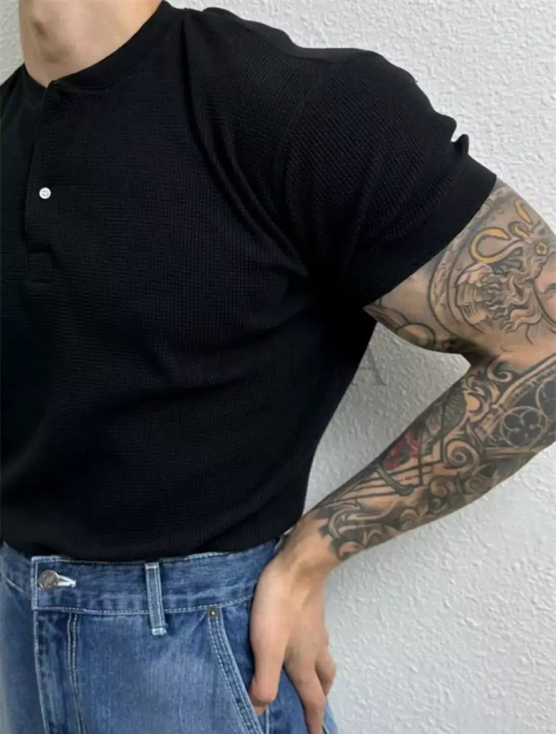 Waffle Knit Henley T-shirt - Men's Waffle Henley T-Shirt | Masculine Classic | Alex Shogun Alex Shogun Men's Clothes