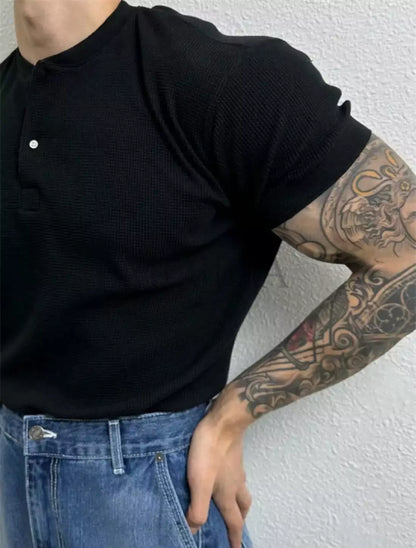 Waffle Knit Henley T-shirt - Men's Waffle Henley T-Shirt | Masculine Classic | Alex Shogun Alex Shogun Men's Clothes