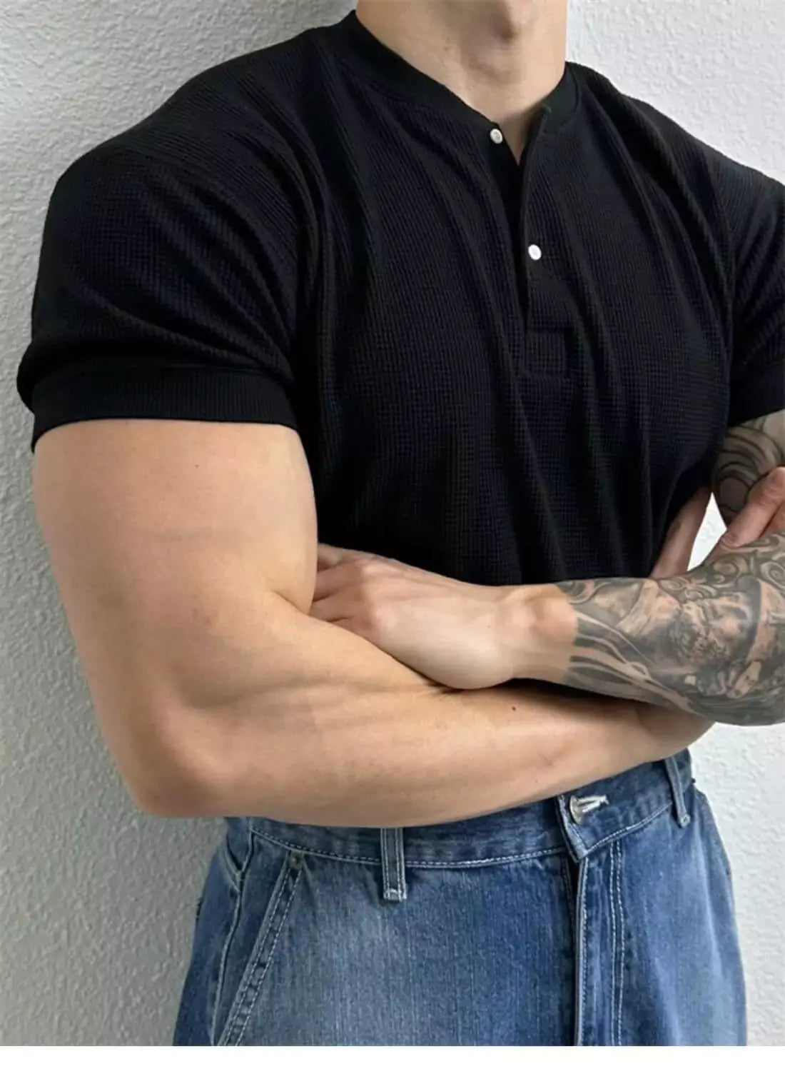 Waffle Knit Henley T-shirt - Men's Waffle Henley T-Shirt | Masculine Classic | Alex Shogun Alex Shogun Men's Clothes